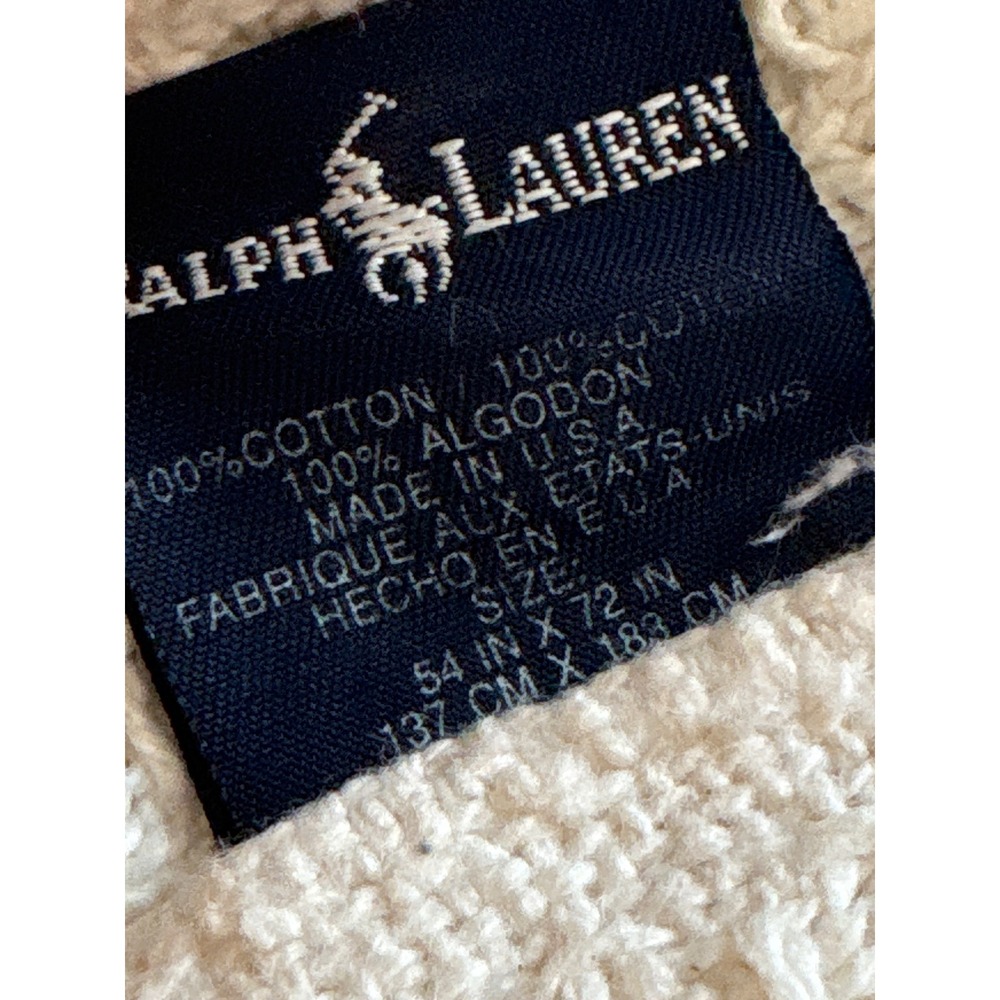 Vintage Ralph Lauren Cream Waffle Weave Cotton Throw Blanket Fringe 54x72 USA - Picture 4 of 5